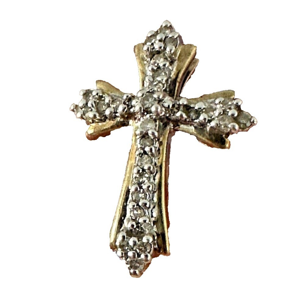 10k Gold Genuine Diamond Encrusted Cross Pendant Stamp M Circle Stamp Crucifix